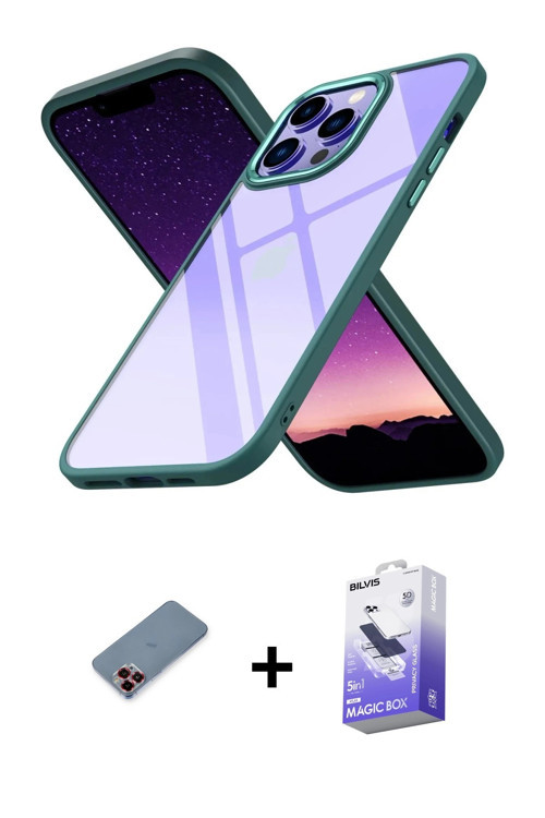 ieg™ iPhone 13 Pro Max Kılıf Nova Işık Serisi - Siyah Bilvis 5in1 5D Magic Hayalet Cam Ekran Koruyuc