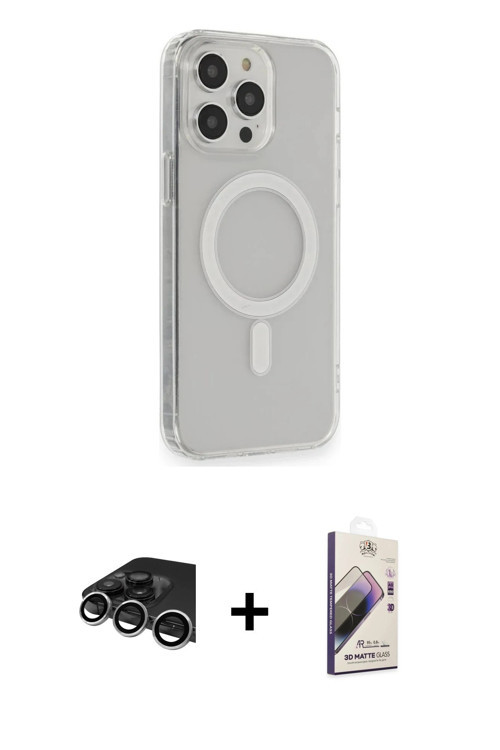 ieg™ iPhone 13 Pro Max Kılıf Pusula Çizgi Koleksiyonu - Siyah Bilvis 3D Mat Cam Ekran Koruyucu + Güm