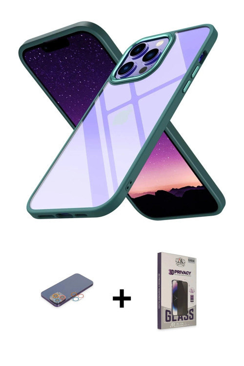 ieg™ iPhone 13 Pro Max Kılıf Nova Işık Serisi - Siyah Bilvis Hayalet Cam Ekran Koruyucu + Pembe Renk