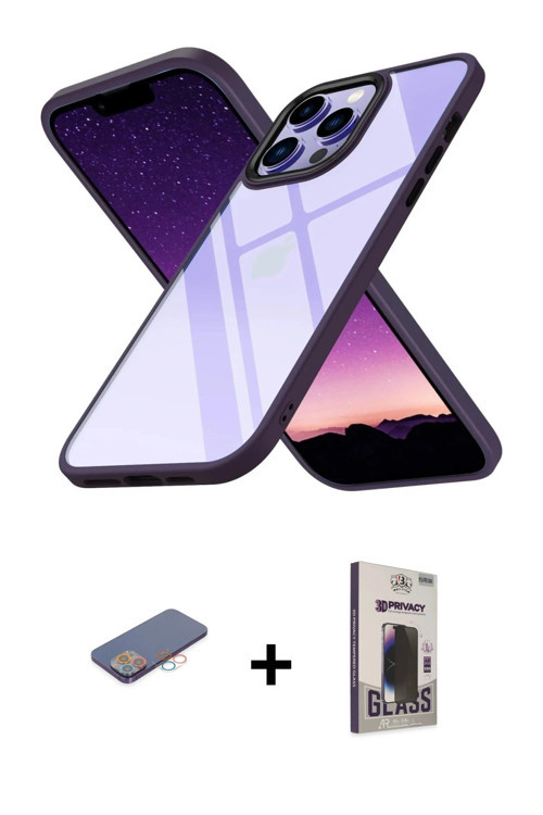 ieg™ iPhone 13 Pro Max Kılıf Nova Işık Serisi - Siyah Bilvis Hayalet Cam Ekran Koruyucu + Pembe Renk