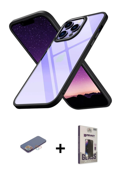 ieg™ iPhone 13 Pro Max Kılıf Nova Işık Serisi - Siyah Bilvis Hayalet Cam Ekran Koruyucu + Pembe Renk