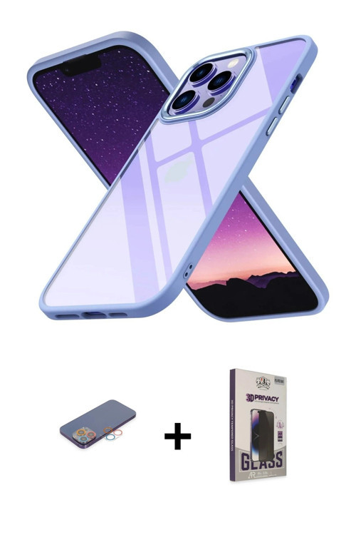 ieg™ iPhone 13 Pro Max Kılıf Nova Işık Serisi - Siyah Bilvis Hayalet Cam Ekran Koruyucu + Pembe Renk