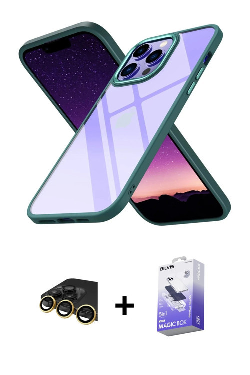 ieg™ iPhone 13 Pro Max Kılıf Nova Işık Serisi - Siyah Bilvis 5in1 5D Magic Hayalet Cam Ekran Koruyuc
