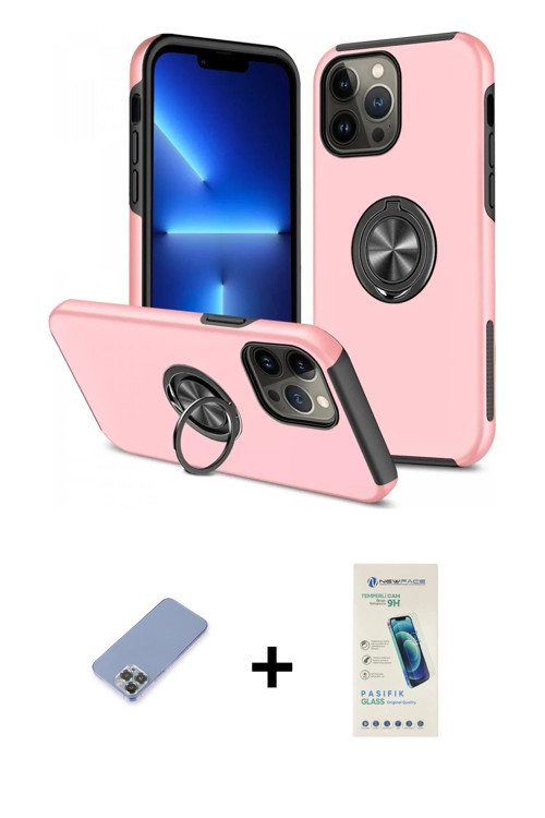 ieg™ iPhone 13 Pro Max Kılıf Odak Form Prime - Şeffaf Pasifik Cam Ekran Koruyucu + Koyu Yeşil Metal