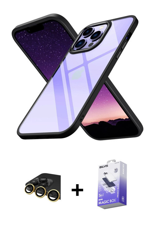 ieg™ iPhone 13 Pro Max Kılıf Nova Işık Serisi - Siyah Bilvis 5in1 5D Magic Hayalet Cam Ekran Koruyuc