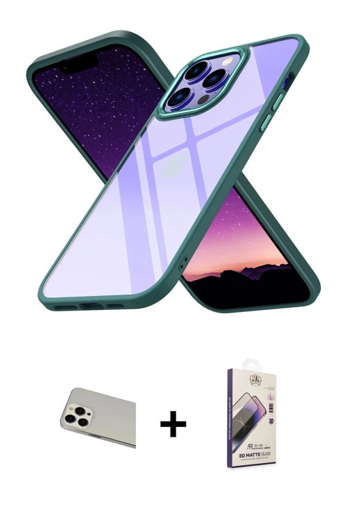 ieg™ iPhone 13 Pro Max Kılıf Nova Işık Serisi - Siyah Bilvis 3D Mat Cam Ekran Koruyucu + Beyaz Rainb