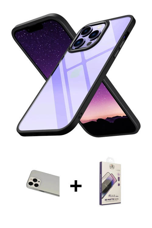 ieg™ iPhone 13 Pro Max Kılıf Nova Işık Serisi - Siyah Bilvis 3D Mat Cam Ekran Koruyucu + Beyaz Rainb