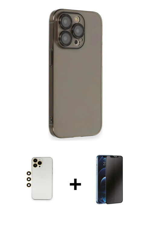 ieg™ iPhone 13 Pro Max Kılıf Siluet Minimal Özel Seri - Siyah 3D Antistatik Hayalet Cam Ekran Koruyu