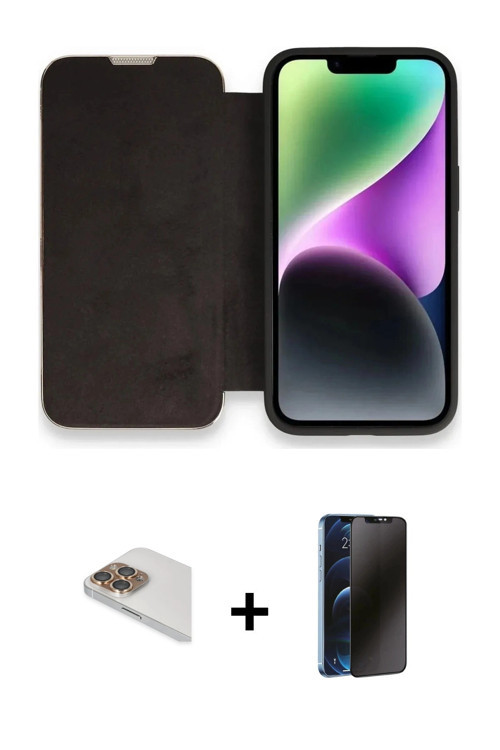 iPhone 13 Pro Max Kılıf Siluet Minimal Serisi - Siyah 3D Antistatik Hayalet Cam Ekran Koruyucu