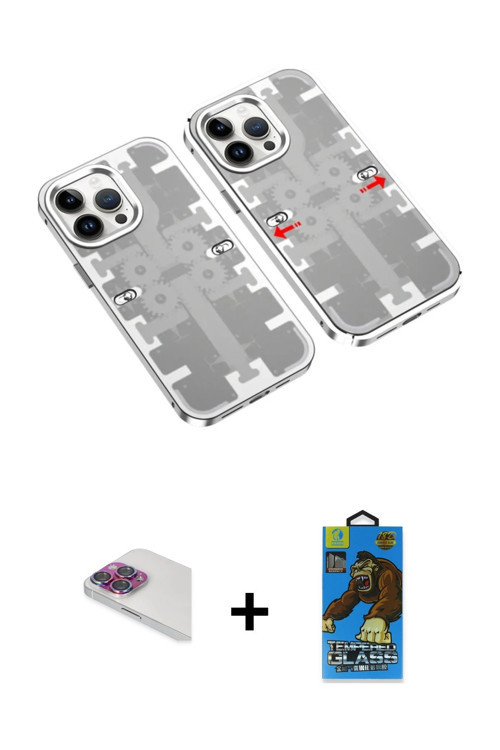 ieg™ iPhone 13 Pro Max Kılıf Ufuk Doku Prime - Siyah 18D Cam Ekran Koruyucu + Gökkuşağı Pers Alüminy