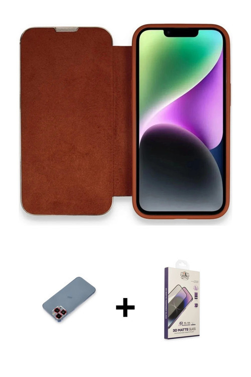 ieg™ iPhone 13 Pro Max Kılıf Siluet Minimal Serisi - Siyah Bilvis 3D Mat Cam Ekran Koruyucu + Kırmız