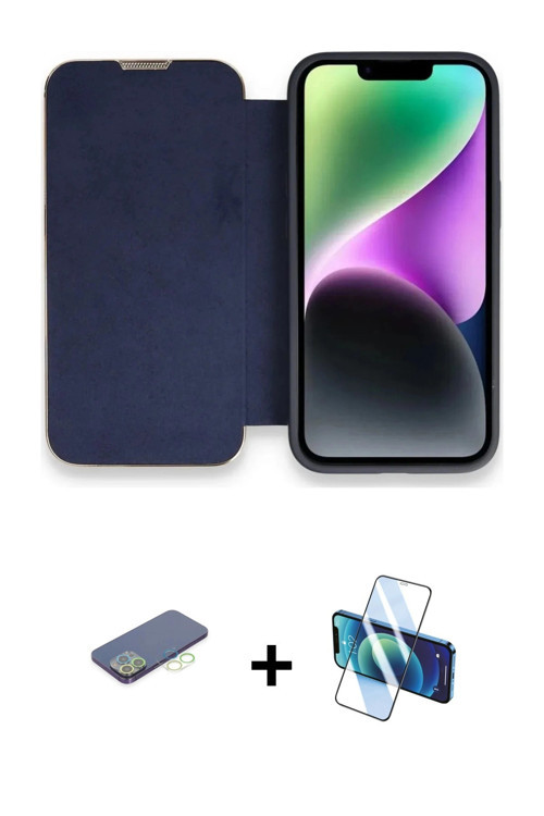 ieg™ iPhone 13 Pro Max Kılıf Siluet Minimal Serisi - Siyah 3D Antistatik Cam Ekran Koruyucu + Yeşil