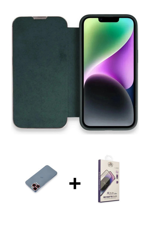 ieg™ iPhone 13 Pro Max Kılıf Siluet Minimal Serisi - Siyah Bilvis 3D Mat Cam Ekran Koruyucu + Kırmız