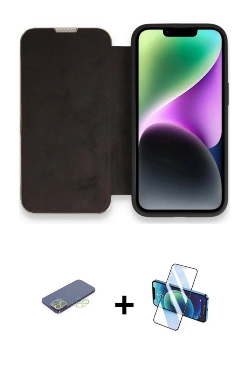 ieg™ iPhone 13 Pro Max Kılıf Siluet Minimal Serisi - Siyah 3D Antistatik Cam Ekran Koruyucu + Yeşil