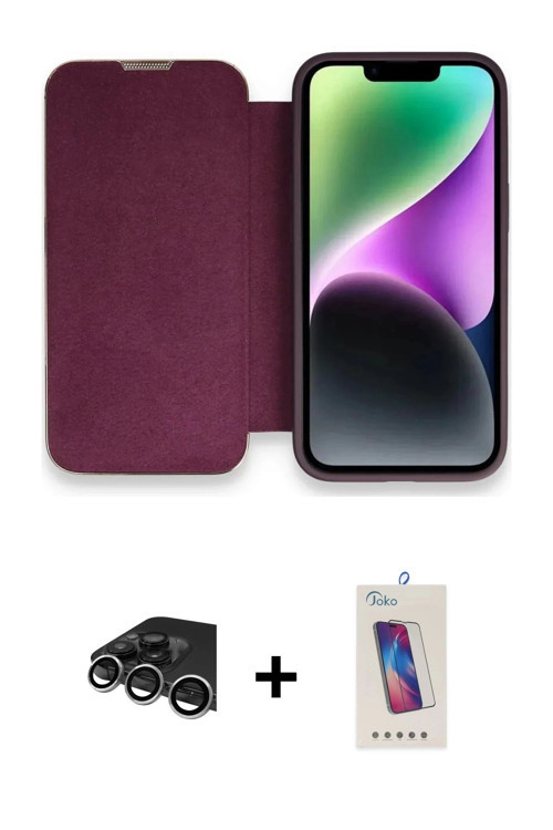 ieg™ iPhone 13 Pro Max Kılıf Siluet Minimal Serisi - Siyah Joko 5D Cam + Gümüş Raze Metal Kamera Len