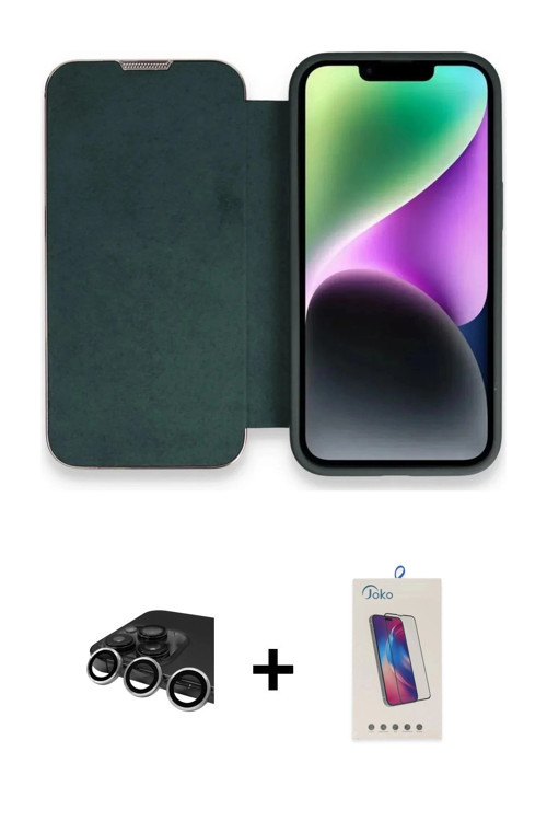 ieg™ iPhone 13 Pro Max Kılıf Siluet Minimal Serisi - Siyah Joko 5D Cam + Gümüş Raze Metal Kamera Len