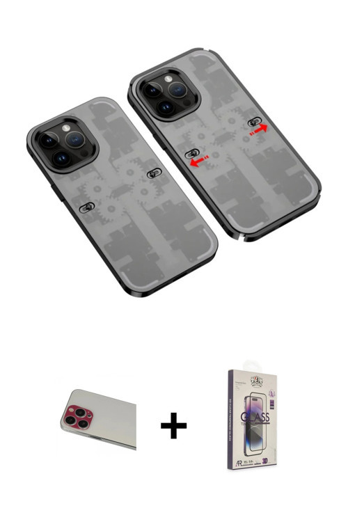 ieg™ iPhone 13 Pro Max Kılıf Ufuk Doku Prime - Siyah Bilvis 3D Cam Ekran Koruyucu + Kırmızı Rainbow