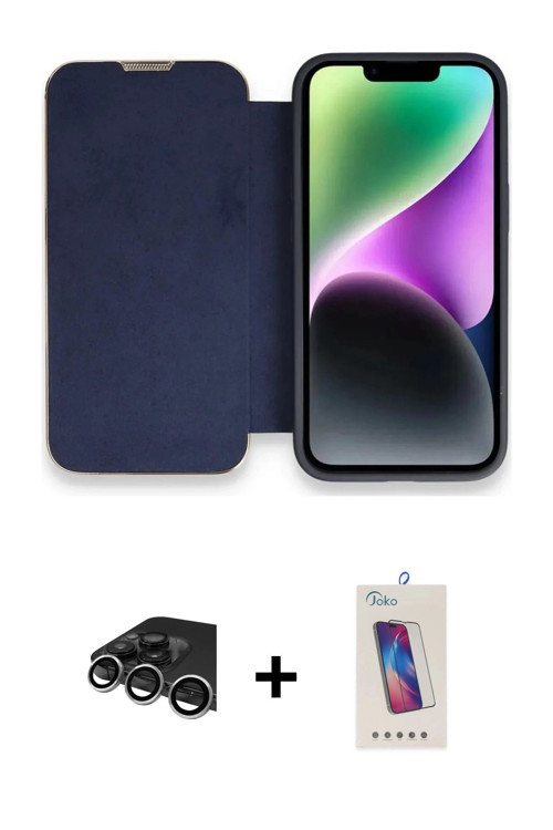 ieg™ iPhone 13 Pro Max Kılıf Siluet Minimal Serisi - Siyah Joko 5D Cam + Gümüş Raze Metal Kamera Len