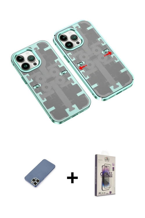 ieg™ iPhone 13 Pro Max Kılıf Ufuk Doku Prime - Siyah Bilvis 3D Cam Ekran Koruyucu + Açık Yeşil Metal