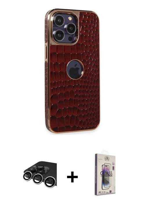 ieg™ iPhone 13 Pro Max Kılıf Ufuk Form Prime - Siyah Bilvis 3D Cam Ekran Koruyucu + Gümüş Raze Metal