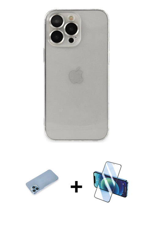ieg™ iPhone 13 Pro Max Kılıf Ufuk Minimal Özel Seri - Siyah 3D Antistatik Cam Ekran Koruyucu + Mavi