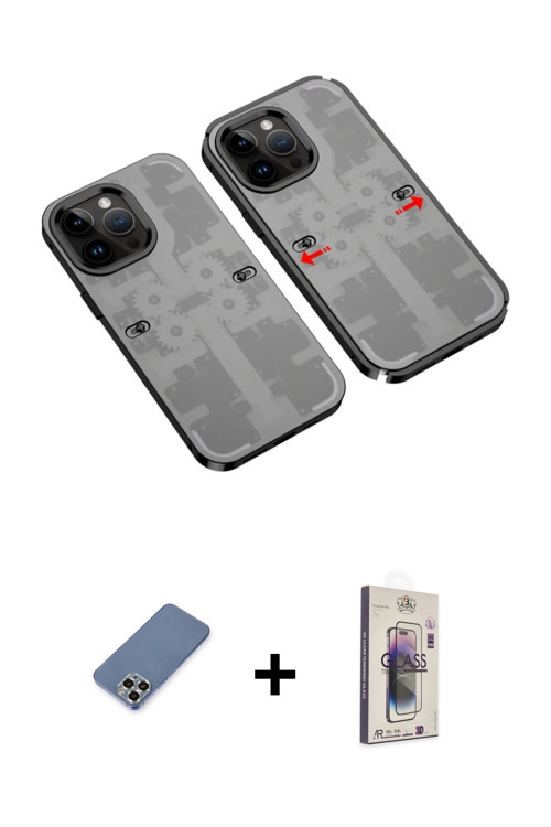 ieg™ iPhone 13 Pro Max Kılıf Ufuk Doku Prime - Siyah Bilvis 3D Cam Ekran Koruyucu + Açık Yeşil Metal