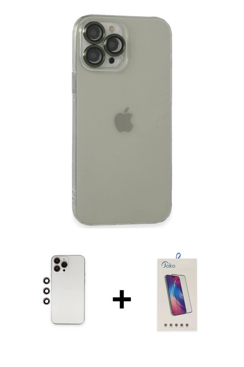 ieg™ iPhone 13 Pro Max Kılıf Ufuk Minimal Özel Seri - Siyah Joko 5D Cam + Gökkuşağı Shine Kamera Len