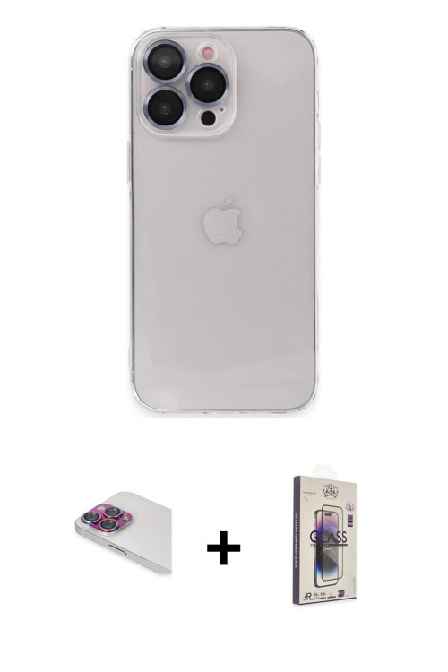 ieg™ iPhone 13 Pro Max Kılıf Ufuk Minimal Özel Seri - Siyah Bilvis 3D Cam Ekran Koruyucu + Gökkuşağı