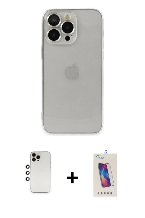 ieg™ iPhone 13 Pro Max Kılıf Ufuk Minimal Özel Seri - Siyah Joko 5D Cam + Gökkuşağı Shine Kamera Len