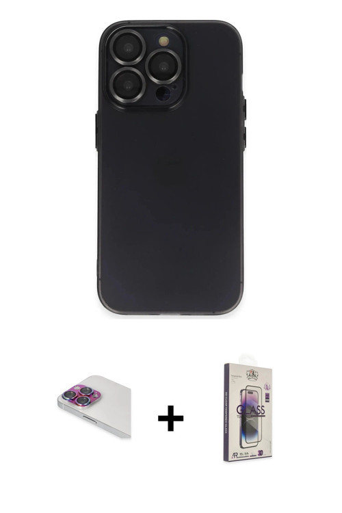 ieg™ iPhone 13 Pro Max Kılıf Ufuk Minimal Özel Seri - Siyah Bilvis 3D Cam Ekran Koruyucu + Gökkuşağı
