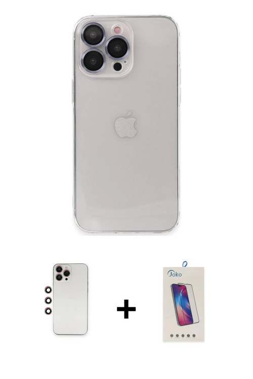 ieg™ iPhone 13 Pro Max Kılıf Ufuk Minimal Özel Seri - Siyah Joko 5D Cam + Gökkuşağı Shine Kamera Len