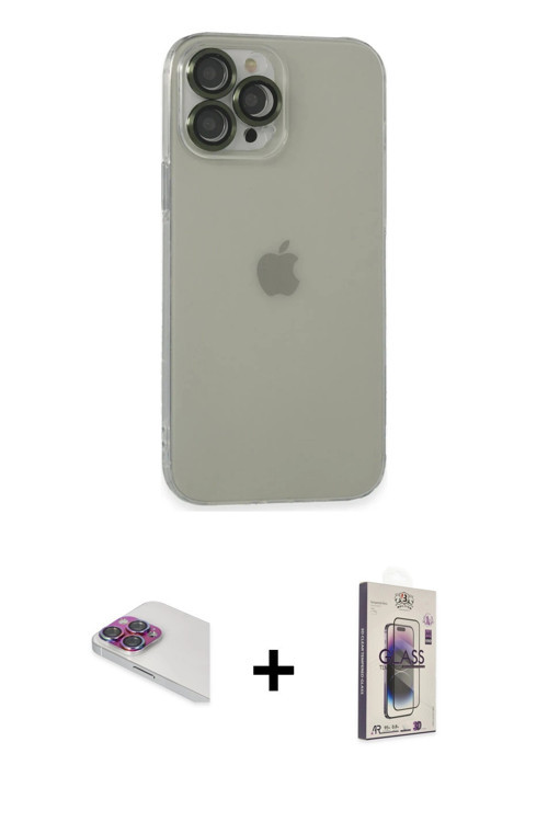 ieg™ iPhone 13 Pro Max Kılıf Ufuk Minimal Özel Seri - Siyah Bilvis 3D Cam Ekran Koruyucu + Gökkuşağı