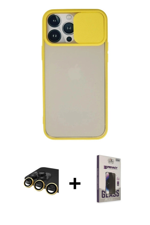 ieg™ iPhone 13 Pro Max Kılıf Vadi Çizgi - Siyah Bilvis Hayalet Cam Ekran Koruyucu + Gold Raze Metal