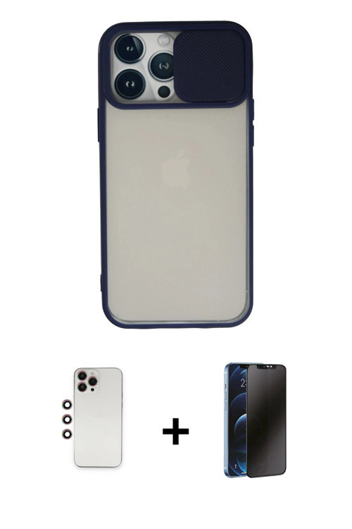 ieg™ iPhone 13 Pro Max Kılıf Vadi Çizgi - Siyah 3D Antistatik Hayalet Cam Ekran Koruyucu + Gökkuşağı