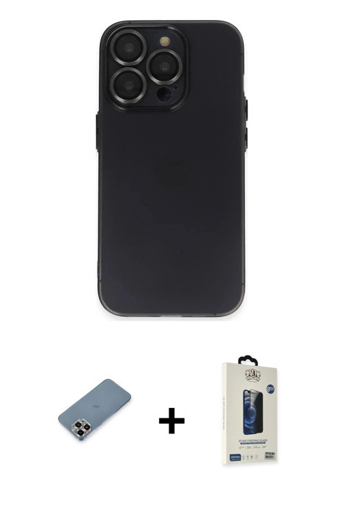 ieg™ iPhone 13 Pro Max Kılıf Ufuk Minimal Özel Seri - Siyah Bilvis Hayalet Cam Ekran Koruyucu + Mor