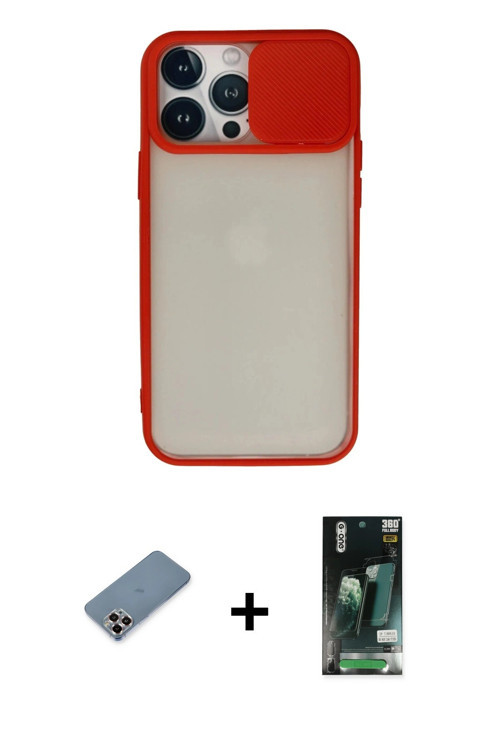 ieg™ iPhone 13 Pro Max Kılıf Vadi Çizgi - Şeffaf 360 Full Body Arka Koruyucu + Mor Metal Kamera Lens