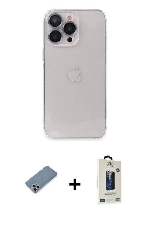 ieg™ iPhone 13 Pro Max Kılıf Ufuk Minimal Özel Seri - Siyah Bilvis Hayalet Cam Ekran Koruyucu + Mor