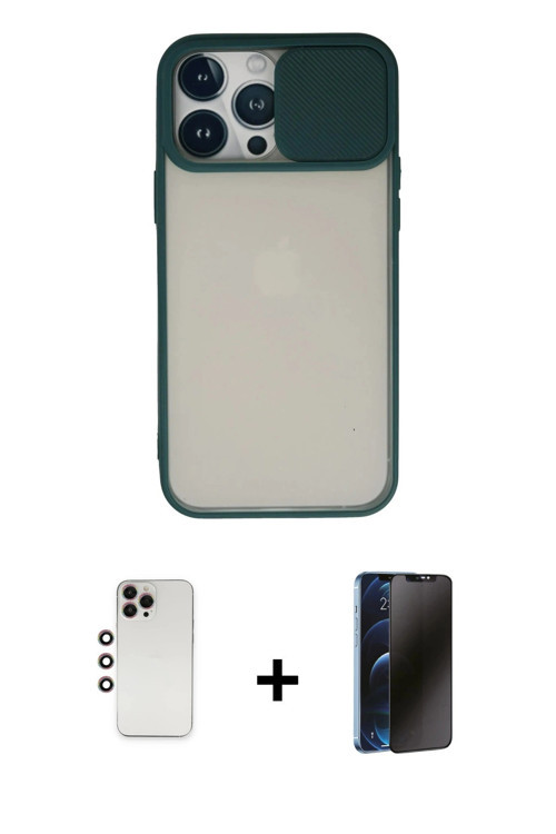 ieg™ iPhone 13 Pro Max Kılıf Vadi Çizgi - Siyah 3D Antistatik Hayalet Cam Ekran Koruyucu + Gökkuşağı