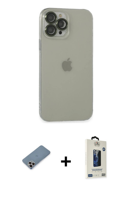 ieg™ iPhone 13 Pro Max Kılıf Ufuk Minimal Özel Seri - Siyah Bilvis Hayalet Cam Ekran Koruyucu + Mor