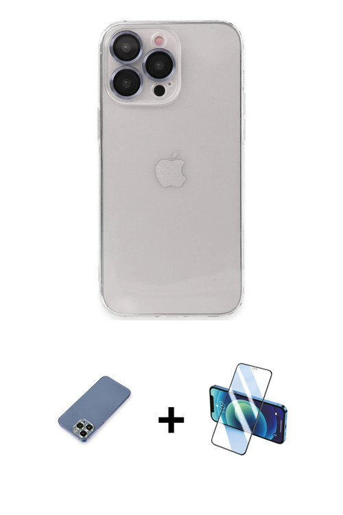 ieg™ iPhone 13 Pro Max Kılıf Ufuk Minimal Özel Seri - Siyah 3D Antistatik Cam Ekran Koruyucu + Açık