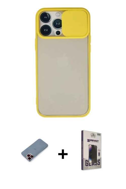 ieg™ iPhone 13 Pro Max Kılıf Vadi Çizgi - Siyah Bilvis Hayalet Cam Ekran Koruyucu + Kırmızı Metal Ka