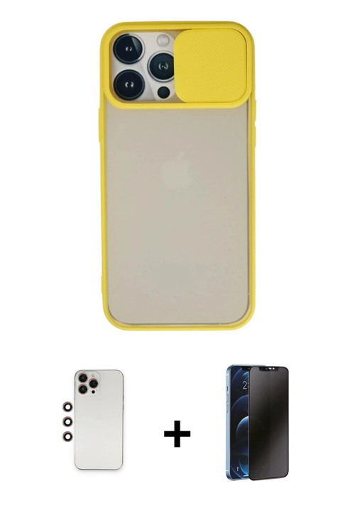 ieg™ iPhone 13 Pro Max Kılıf Vadi Çizgi - Siyah 3D Antistatik Hayalet Cam Ekran Koruyucu + Gökkuşağı