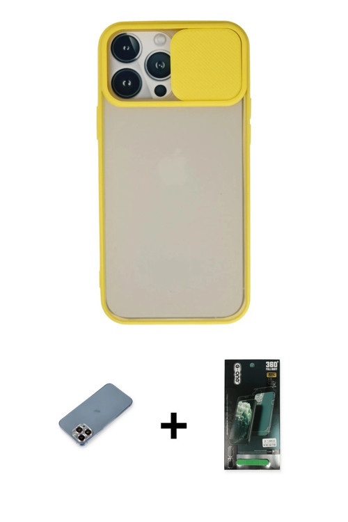 ieg™ iPhone 13 Pro Max Kılıf Vadi Çizgi - Şeffaf 360 Full Body Arka Koruyucu + Mor Metal Kamera Lens