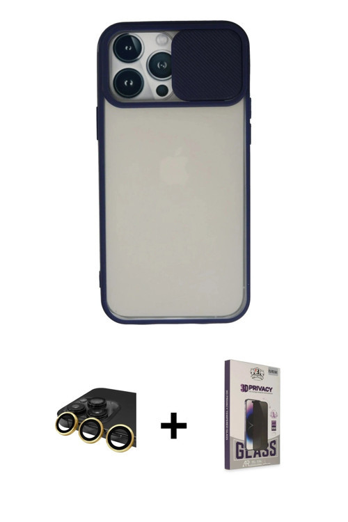 ieg™ iPhone 13 Pro Max Kılıf Vadi Çizgi - Siyah Bilvis Hayalet Cam Ekran Koruyucu + Gold Raze Metal
