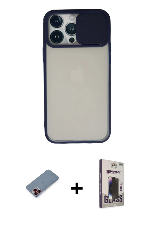 ieg™ iPhone 13 Pro Max Kılıf Vadi Çizgi - Siyah Bilvis Hayalet Cam Ekran Koruyucu + Kırmızı Metal Ka