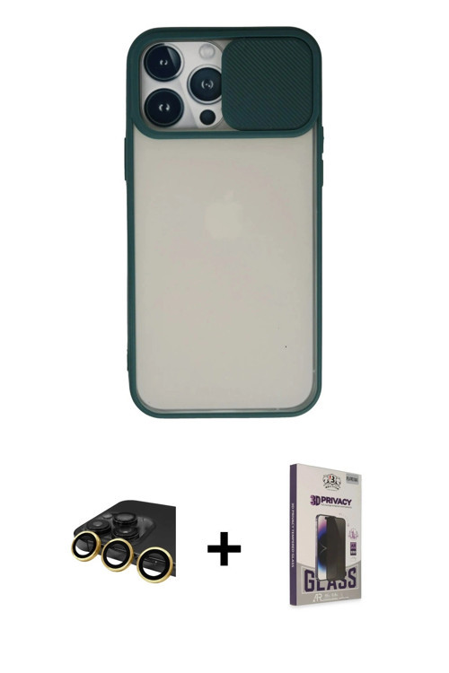 ieg™ iPhone 13 Pro Max Kılıf Vadi Çizgi - Siyah Bilvis Hayalet Cam Ekran Koruyucu + Gold Raze Metal