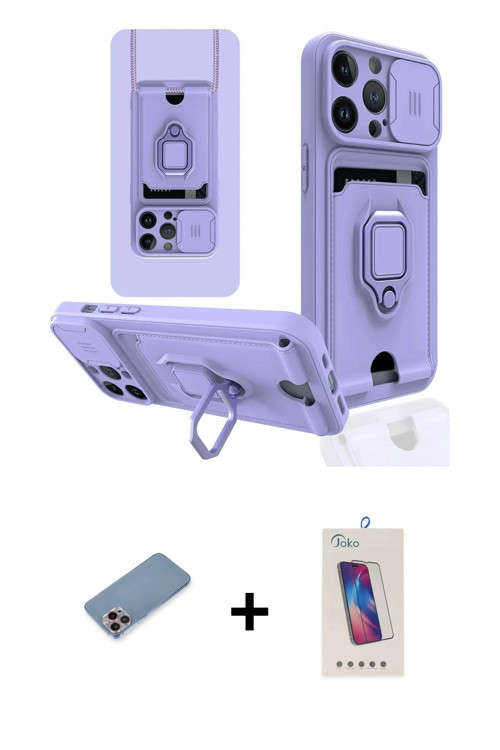 ieg™ iPhone 13 Pro Max Kılıf Vadi Form Prime - Siyah Joko 5D Cam + Pembe Shine Kamera Lens Koruma Ca