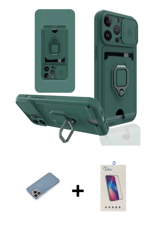 ieg™ iPhone 13 Pro Max Kılıf Vadi Form Prime - Siyah Joko 5D Cam + Pembe Shine Kamera Lens Koruma Ca