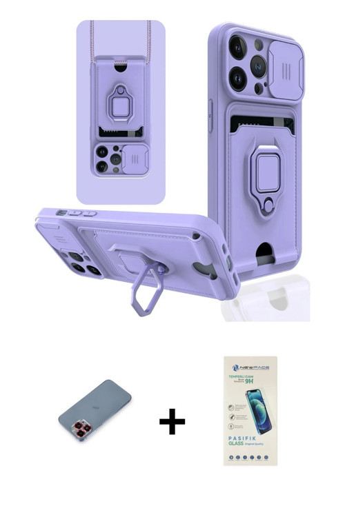 ieg™ iPhone 13 Pro Max Kılıf Vadi Form Prime - Şeffaf Pasifik Cam Ekran Koruyucu + Kırmızı Metal Kam