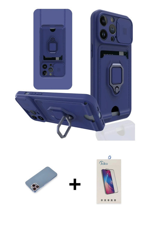 ieg™ iPhone 13 Pro Max Kılıf Vadi Form Prime - Siyah Joko 5D Cam + Pembe Shine Kamera Lens Koruma Ca
